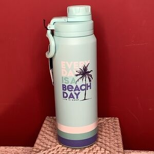 LIFE IS GOOD Lt. Blue & White 26 Oz Thermos Stainless Steel Beach W/ Palm Tree
